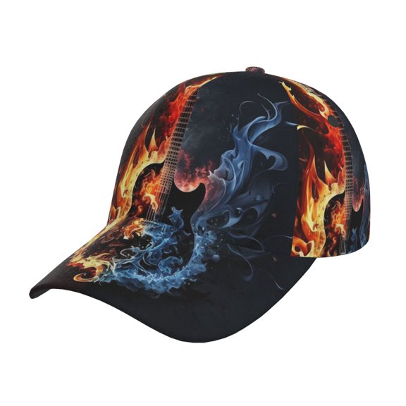 Fashion Baseball Cap Adjustable Snapback 3D Dad Hat Trucker Hats , Flaming Burning Guitar Red Blue Fire