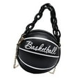 thumbnail image 1 of Fashion Basketball Shaped Handbags PU Leather Chain Tote Round Graphic travel Black, 1 of 8