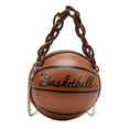 thumbnail image 1 of Fashion Basketball Shaped Handbags PU Leather Chain Tote Round Graphic travel Brown, 1 of 8