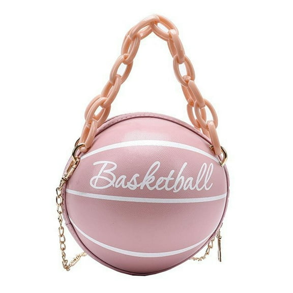 Fashion Basketball Shaped Handbags PU Leather Chain Tote Round Graphic travel Pink