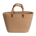 thumbnail image 1 of Fashion Beach Bags Bamboo Handle Cotton Woven Tote Striped for Travel (Style 7), 1 of 4