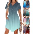 thumbnail image 1 of Fashion Beach Dresses for Womens 2027 Summer Plus Size Casual V-Neck Short Sleeve Drawstring Dresses With Pockets, 1 of 9