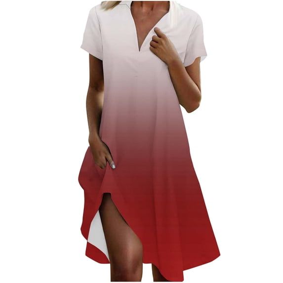 Fashion Beach Dresses for Womens 2026 Summer Plus Size Gradient Print V-neck Short Sleeve Loose And Comfortable Dress