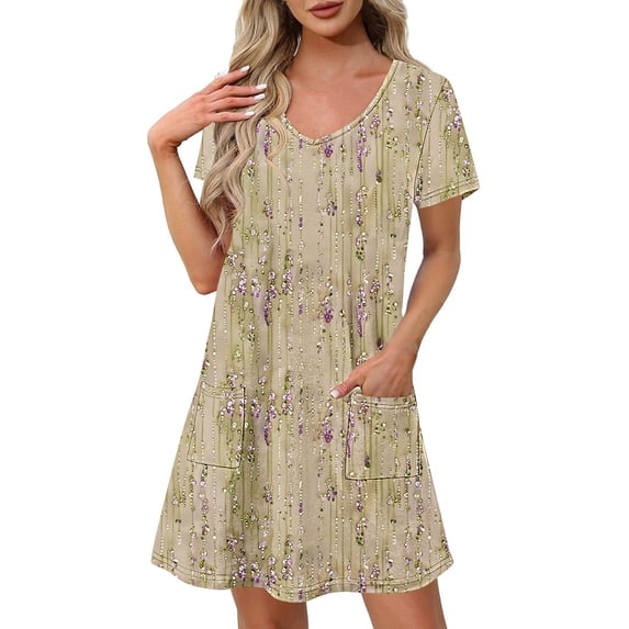 Fashion Beach Dresses for Womens 2026 Summer Plus Size Print Short-sleeved V-neck Casual Dress