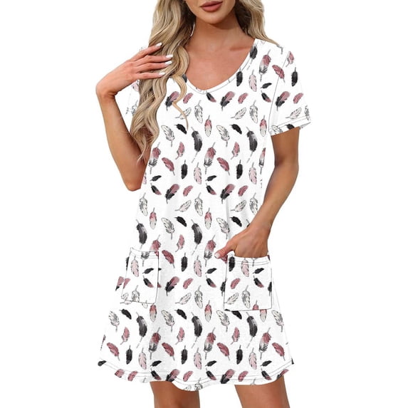 Fashion Beach Dresses for Womens 2026 Summer Plus Size Print Short-sleeved V-neck Casual Dress
