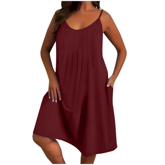 Fashion Beach Dresses for Womens 2026 Summer Plus Size Solid Color Large Round Neck Sleeveless Dress With Strap And Round Neck Dress