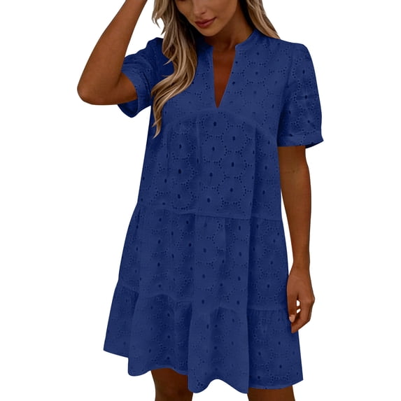 Fashion Beach Dresses for Womens Plus Size Summer Solid Short Sleeve V-Neck Lace Lightweight Maxi Wedding Guest Dresses