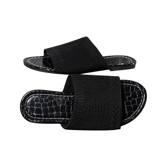 Fashion Beach Flat Sandals for Women Knit Open Toe Slip On Slides Dressy Outdoor Comfort Walking Slippers for Summer
