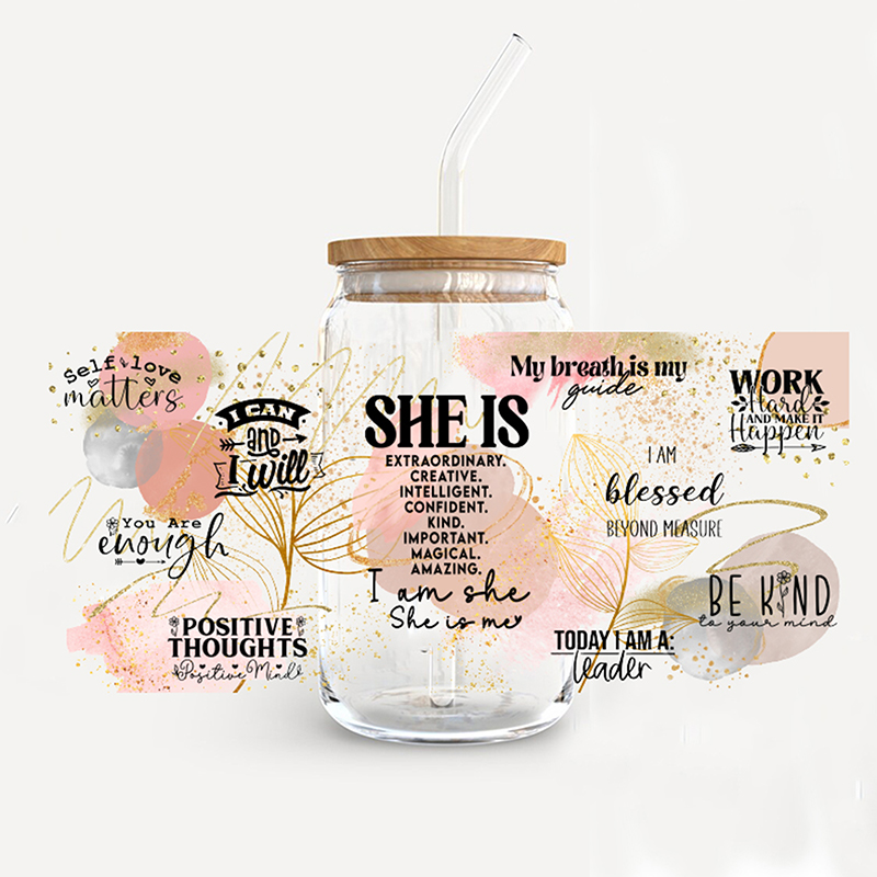 UV DTF Cup Wrap Transfer Stickers for Glass, 1/6 Sheet Flower Theme Rub