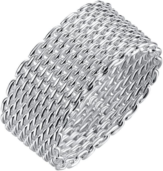 Fashion Beautiful Jewelry New 925 Sterling Silver Mesh Fine Ring Band