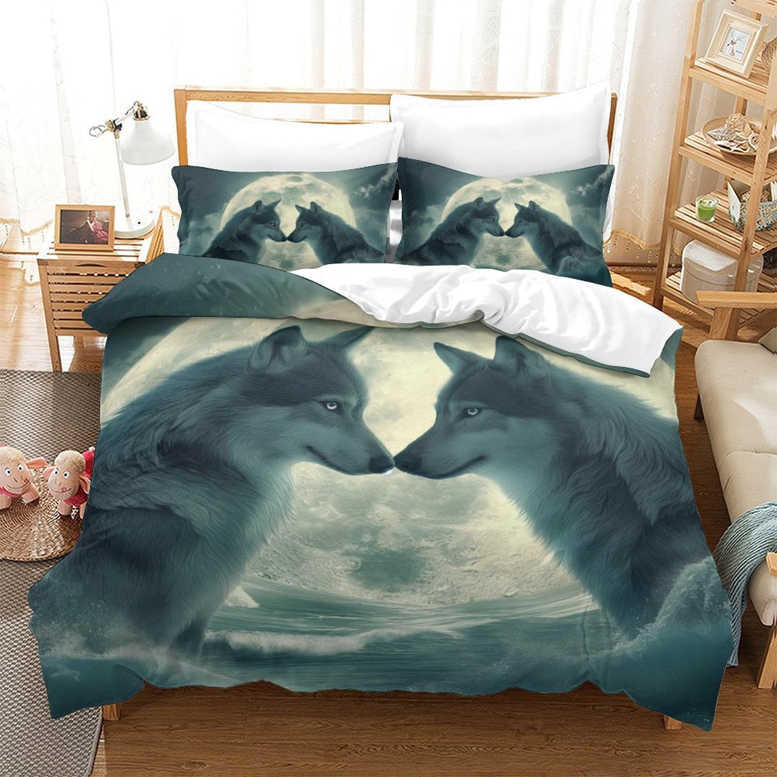 Fashion Bedding Set 3D Wolf Printed Duvet Cover Pillowcase Home ...