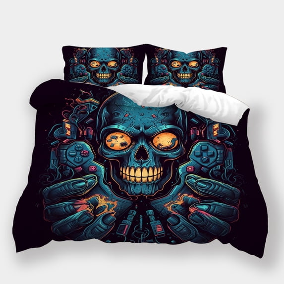 Fashion Bedding Set Skull Gamepad Printed Duvet Cover Pillowcase Boy Man Home Bedspreads,California King (98"x104")