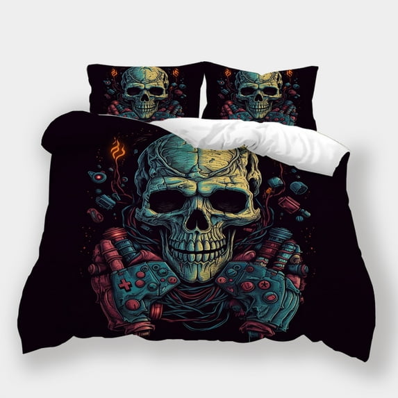 Fashion Bedding Set Skull Gamepad Printed Duvet Cover Pillowcase Boy Man Home Bedspreads,King (90"x104")