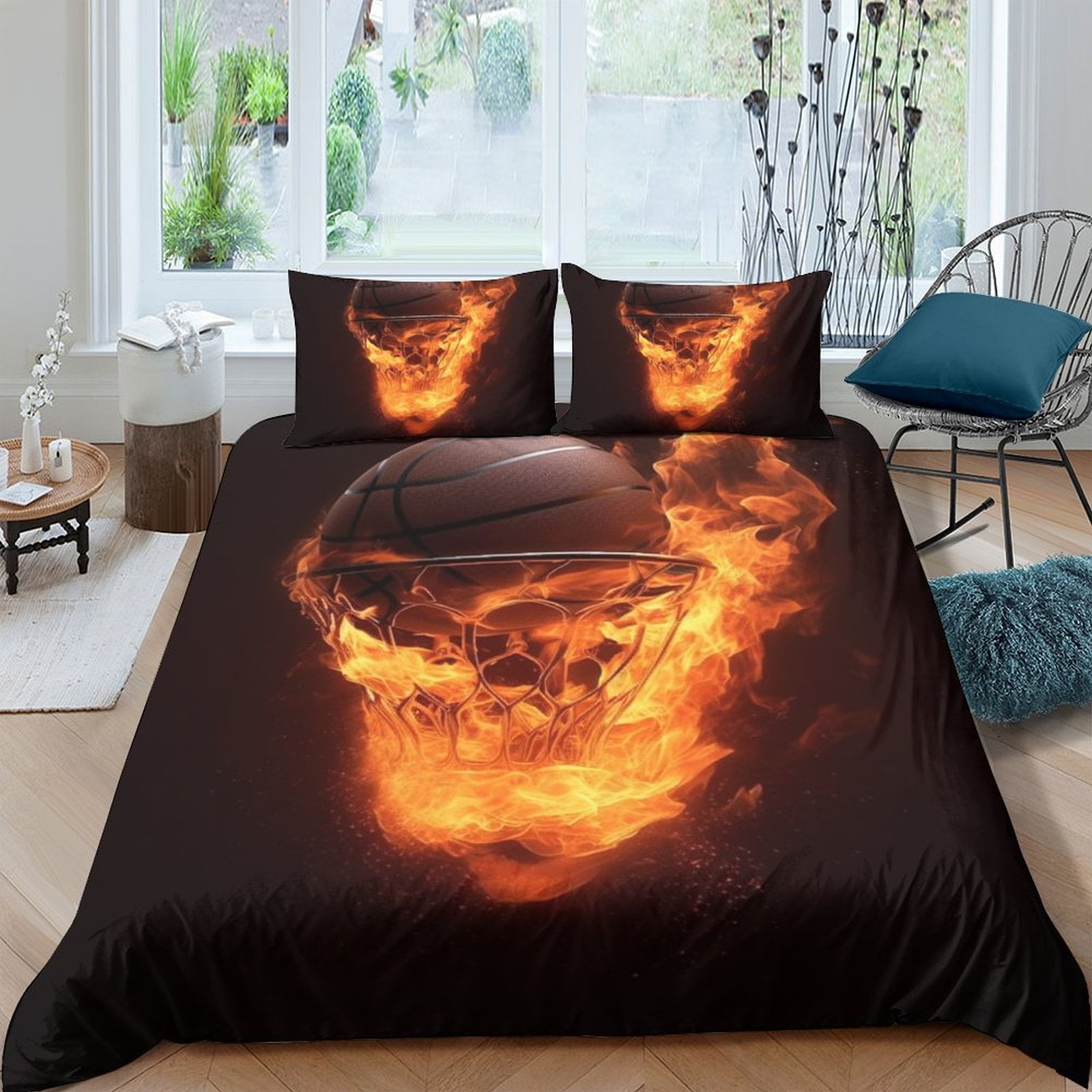 Fashion Bedroom Decor Flame Basketball Printed Comforter Cover Set