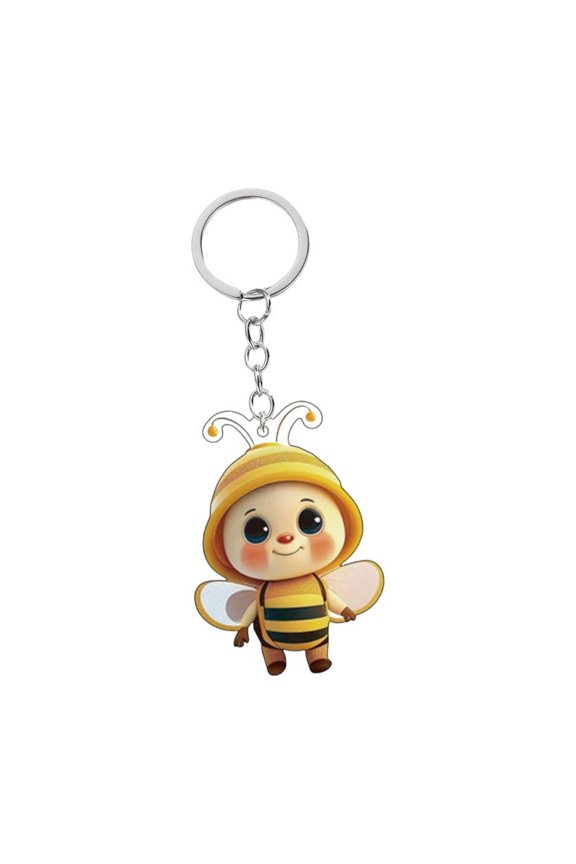 Fashion Bee Acrylic Keychain 2D Double-Sided Design Key Ring