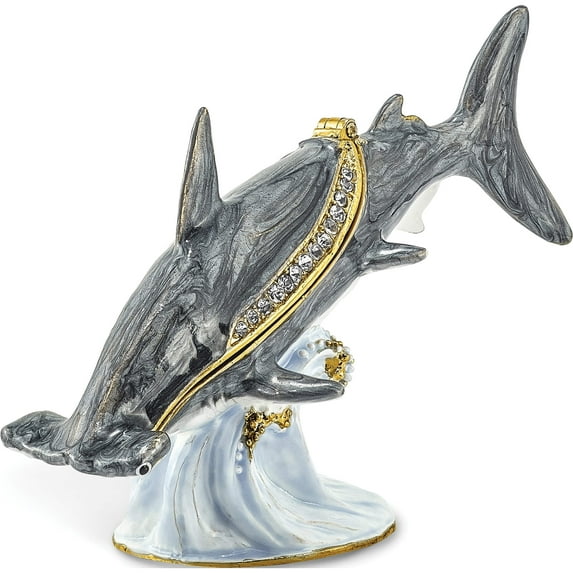 Fashion Bejeweled Clobber Hammerhead Shark Trinket Box (4.29 X 1.62) Made In China bj4003