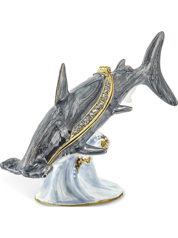 Fashion Bejeweled Clobber Hammerhead Shark Trinket Box (4.29 X 1.62) Made In China bj4003