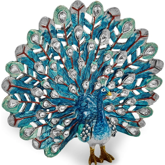 Fashion Bejeweled Iridescence Blue Peacock Trinket Box (4.25 X 2.75) Made In China bj2055