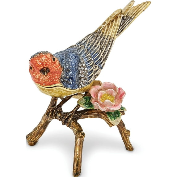 Fashion Bejeweled Lady Bluebird Trinket Box (3.5 X 1.25) Made In China bj2108