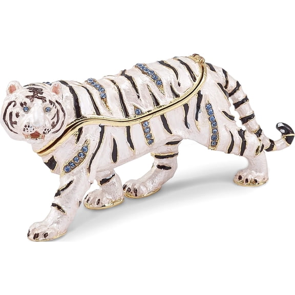 Fashion Bejeweled Mala White Tiger Trinket Box (4 X 1) Made In China bj3087