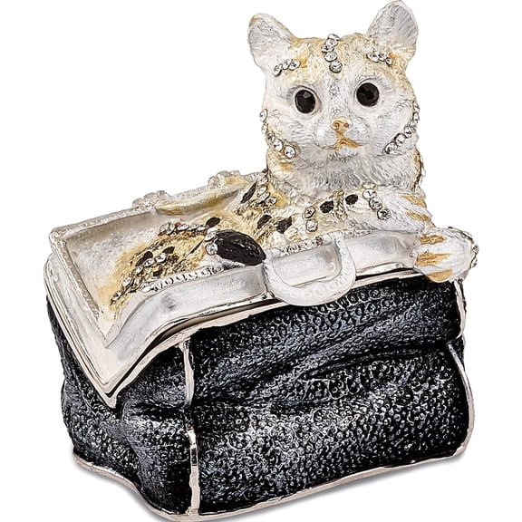 Fashion Bejeweled Miss Kitty Cat In Purse Trinket Box (2.25 X 1.25) Made China bj2144