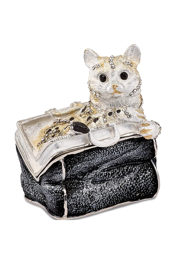 Fashion Bejeweled Miss Kitty Cat In Purse Trinket Box (2.25 X 1.25) Made China bj2144