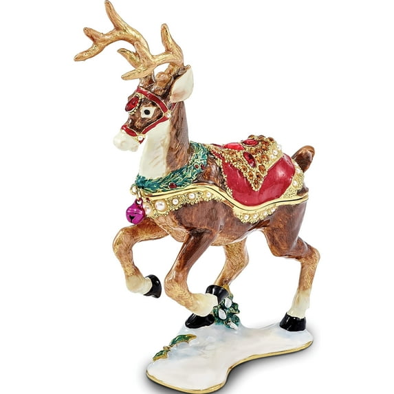 Fashion Bejeweled Rufus Reindeer Trinket Box (3.5 X 1) Made In China bj3088