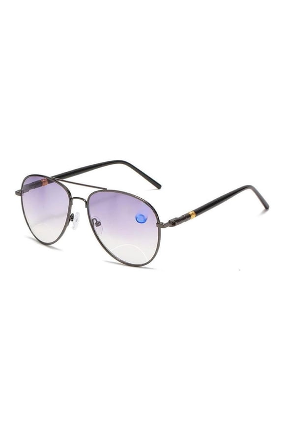 Fashion Bifocal Gunmetal Reading Sunglasses for Men And Women Gradient Gray Aviator-Style Readers Anti-Blue Light Outdoor Fishing Reading Glasses