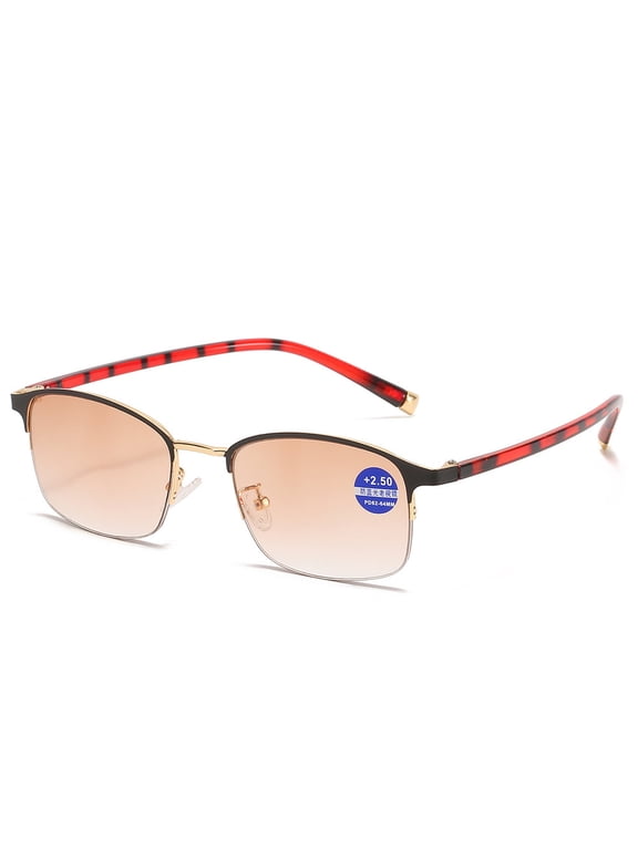 Fashion Bifocal Reading Glasses Gradient Half Frame Sunglasses Men Women Anti-Blue Light Presbyopia Glasses Outdoor Fishing Flexible Readers +3.50