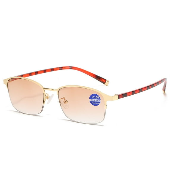 Fashion Bifocal Reading Glasses Gradient Half Frame Sunglasses Men Women Anti-Blue Light Presbyopia Glasses Outdoor Fishing Flexible Readers +4.00