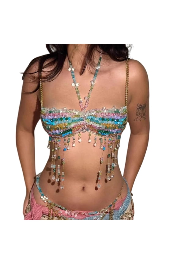 Fashion Bikini Chain Bra Beach Body Chain Beaded Chest Chain Beach Coverup