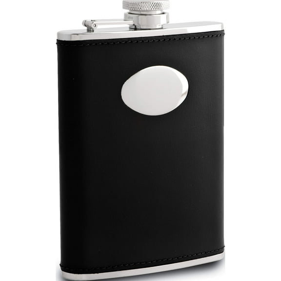 Fashion Black Faux Leather 6Oz Stainless Steel Flask With Funnel (3.8 X 0.8) Made In China gm3811