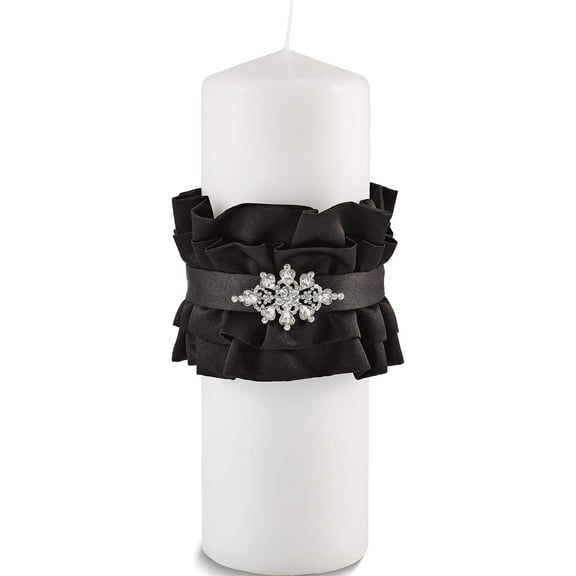 Fashion Black Isabella Satin & Cz Wedding Pillar Candle (9.25 X 3) Made In China gm4002
