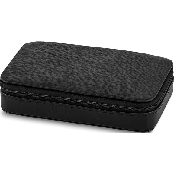 Fashion Black Leather Jewelry And Cuff Link Box With Zippered Closure (7 X 1.5) Made In China gm8750