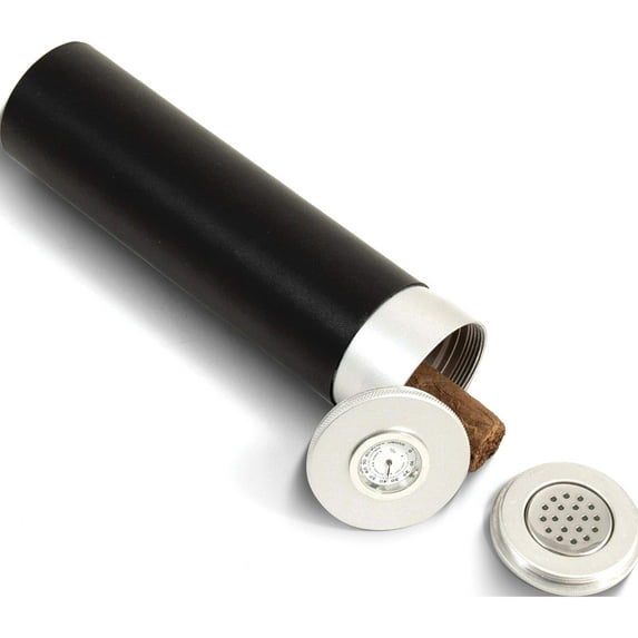 Fashion Black Leather Wrap Aluminum Cigar Tube With Hygro & Humistat (7.75 X 2) Made In China gm8866