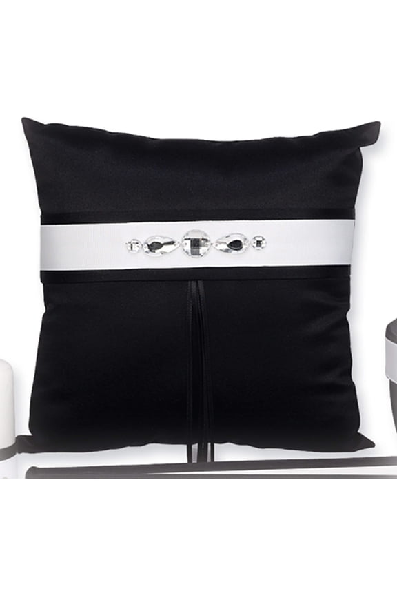 Fashion Black Satin & White Ribbon Glitz Glam Ring Pillow (8 X 8) Made In China gm6490