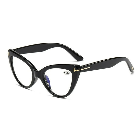 Women's Fashion Black Thick Retro Oversized Cat Eye Reading Glasses 2.00, Classic Anti-blue Light Readers Presbyopic Glasses +2.00 Strength