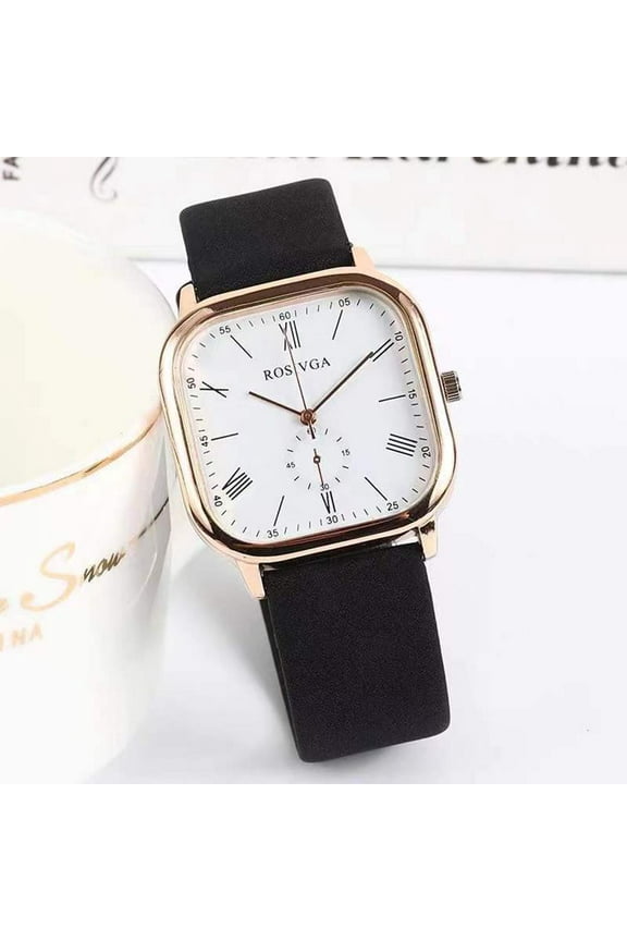 Fashion Black White Leather Belt Simple Men Women Watch Square Dial Trendy D2P1