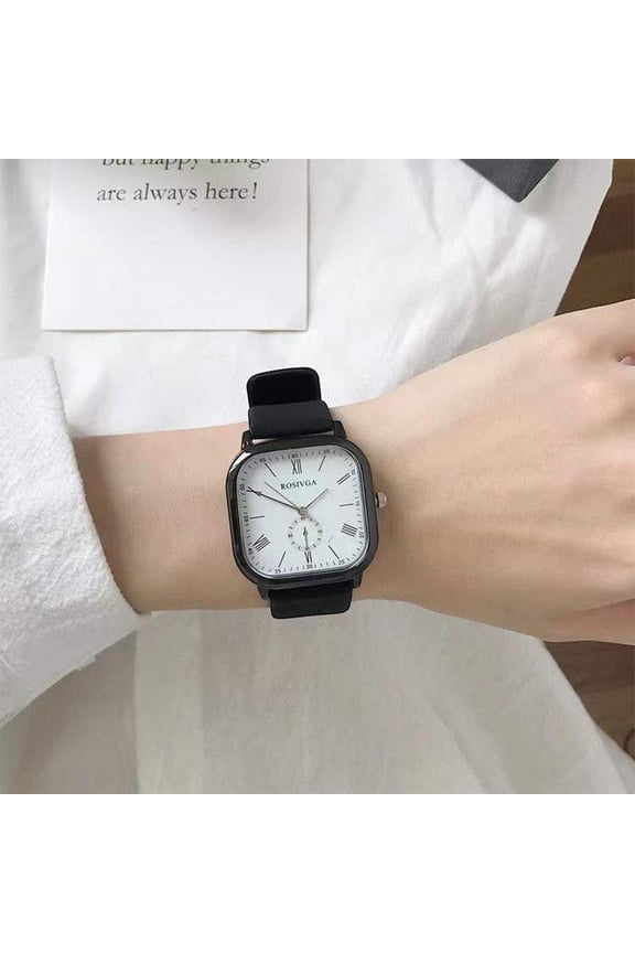 Fashion Black White Leather Belt Simple Men Women Watch Trendy Square Large D ηζ H0L0
