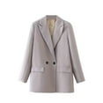 thumbnail image 1 of Fashion Blazer Jacket Womens Relaxed Fit Long Sleeve Double Breasted 2-Button Notch Collar Work Cardigan Coat (Large, Gray), 1 of 3