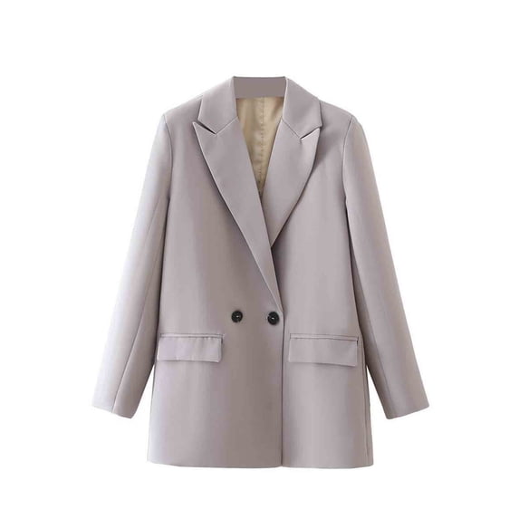 Fashion Blazer Jacket Womens Relaxed Fit Long Sleeve Double Breasted 2-Button Notch Collar Work Cardigan Coat (Large, Gray)