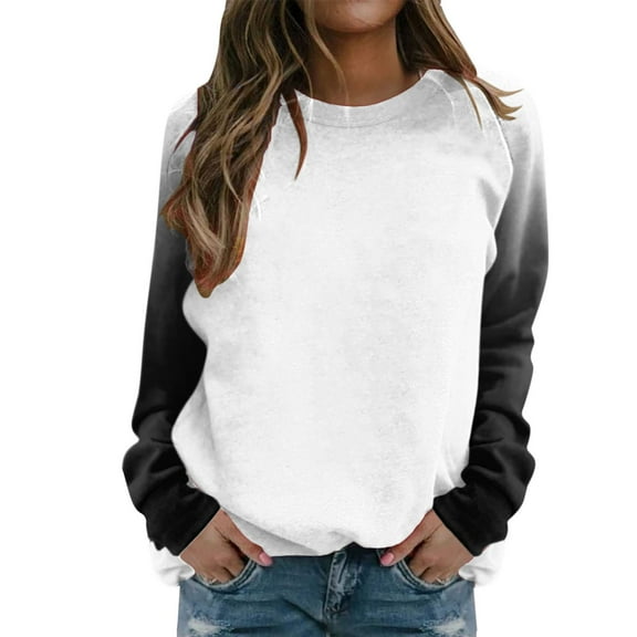 Fashion Blouse For Women Raglan Crewneck Tops Gradient Solid Print Sweatshirts Top Long Sleeve Color Block Pullover Cute Clothing