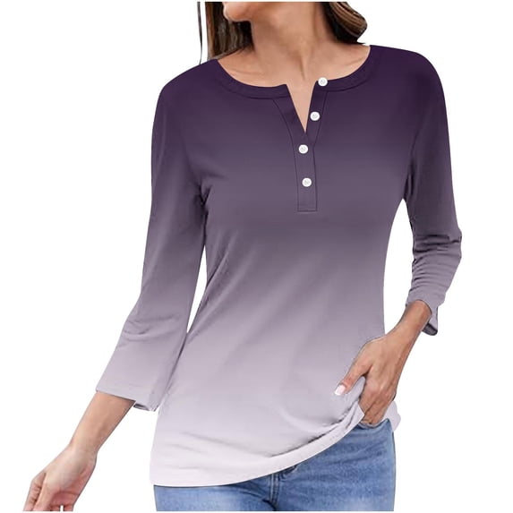Fashion Blouses for Women 2024 Long Sleeve Womens Plus Size Long Sleeve Fall Tops Fashion Casual Gradient Loose Button Tops