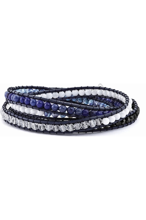 Fashion Blue Agate/Crystal/Sodalite/Leather Multi-Wrap Bracelet Made In Thailand bf2111