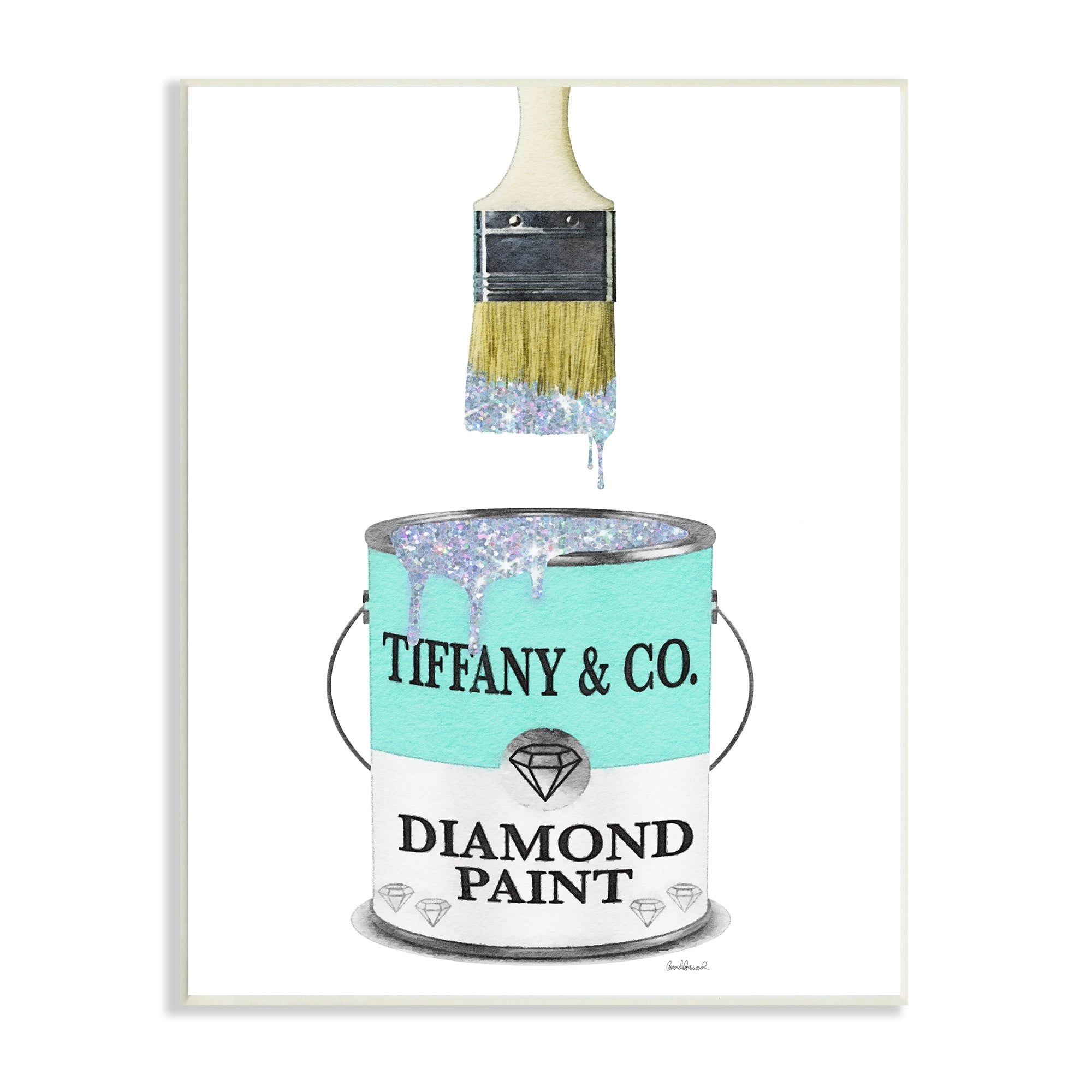 Fashion Blue Diamond Paint Glam Paintbrush Designer Style 10 in x 15 in Framed Painting Art Print, by Stupell Home Décor