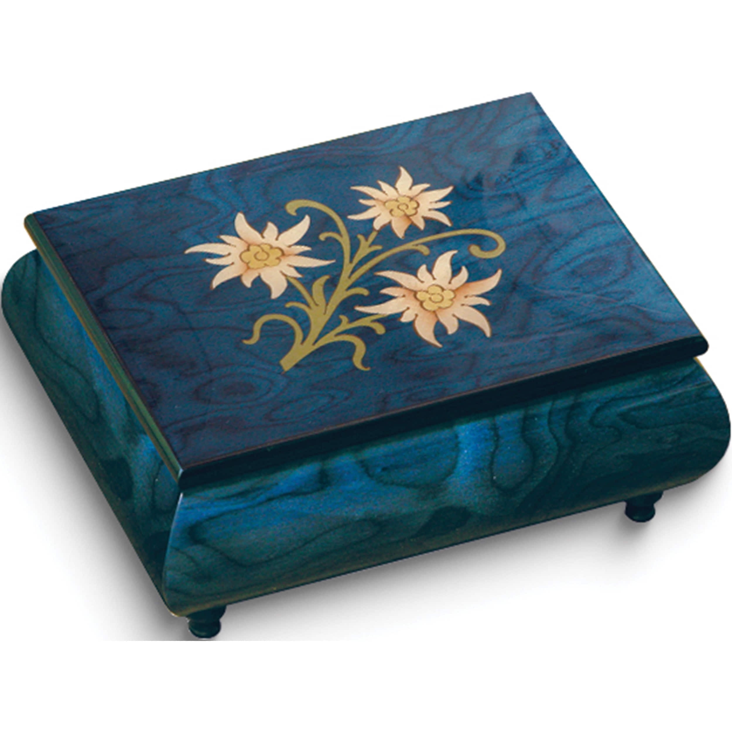Wooden Blue Floral Inlay Music Box, Handcrafted in Italy, Plays ...