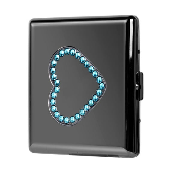 Fashion Blue Heart Decal Metal Cigarette Case 84 mm 3.34 inch Extra Large 20pcs Capacity,RFID Blocking Credit Card Wallet (Black)