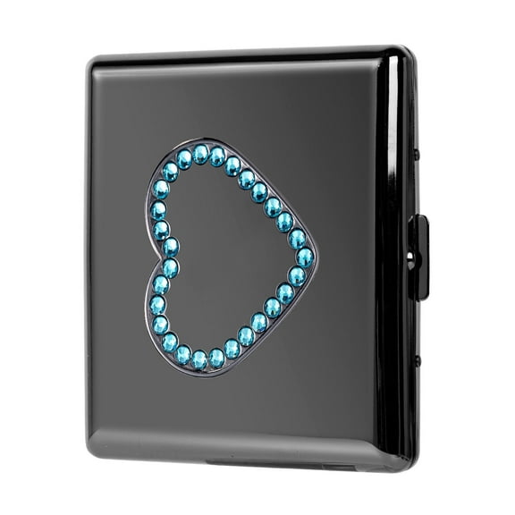 Fashion Blue Heart Decal Metal Cigarette Case 84 mm 3.34 inch Extra Large 20pcs Capacity,RFID Blocking Credit Card Wallet (Black)