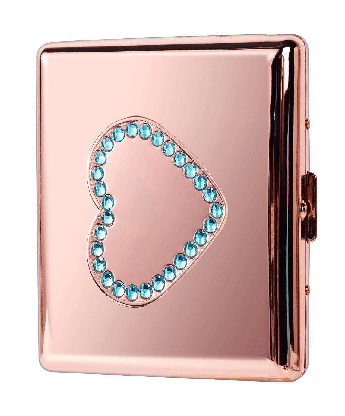 girly cigarette case Fashion Blue Heart Decal Metal Cigarette Case 84 mm 3.34 inch Extra Large  20pcs Capacity,RFID Blocking Credit Card Wallet (Rose)