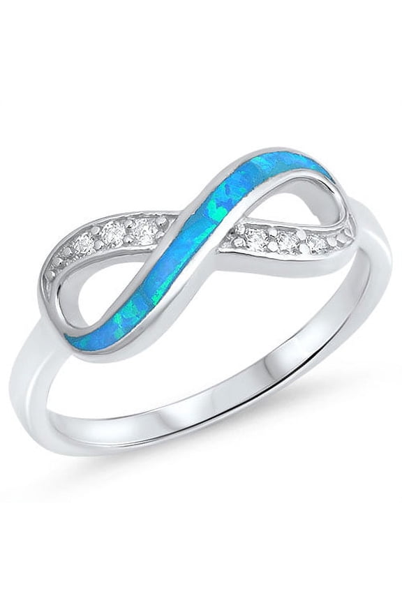 Fashion Blue Opal Stone Cubic Zirconia Infinity Ring Real 925 Sterling Silver (6)